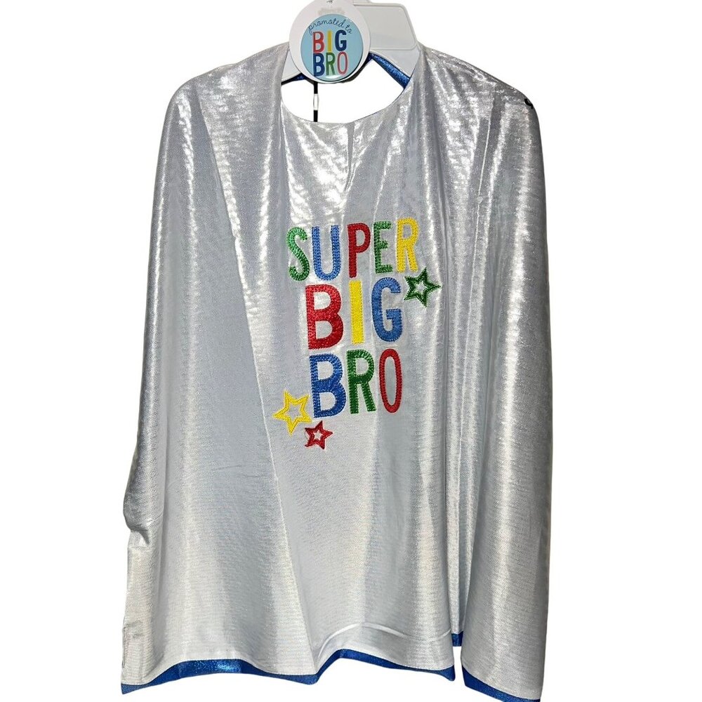 Mud Pie Big Brother Bro Superhero Cape toddler boy NWT shimmery blue SET button